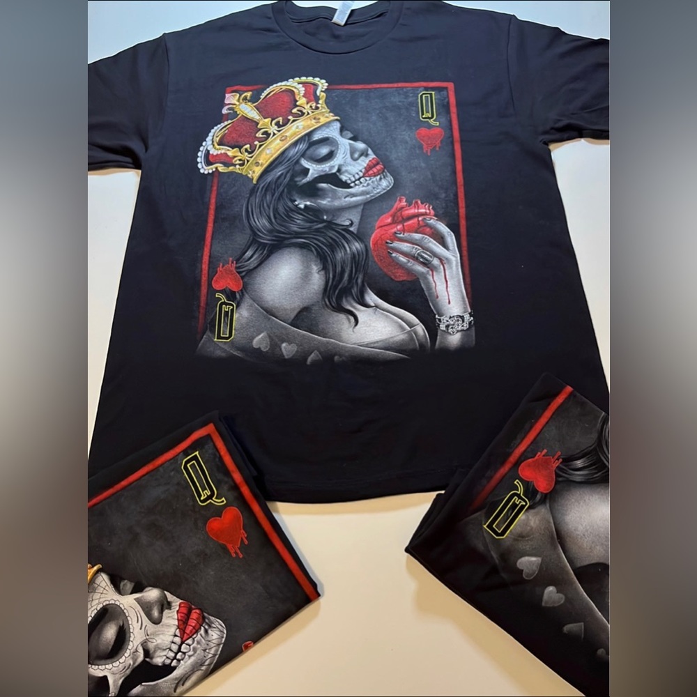 QUEEN SKULL HEART CARDS BLACK T-SHIRT